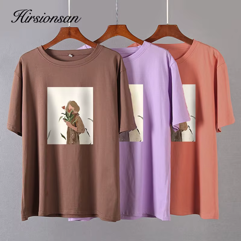 Hirsionsan – t-shirt en coton imprimé graphique Harajuku pour femme, haut coréen doux et ample, esth