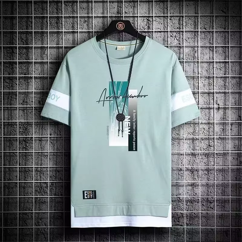 T-shirt manches courtes homme, estival et décontracté, polyvalent, tendance, blocage de documents
