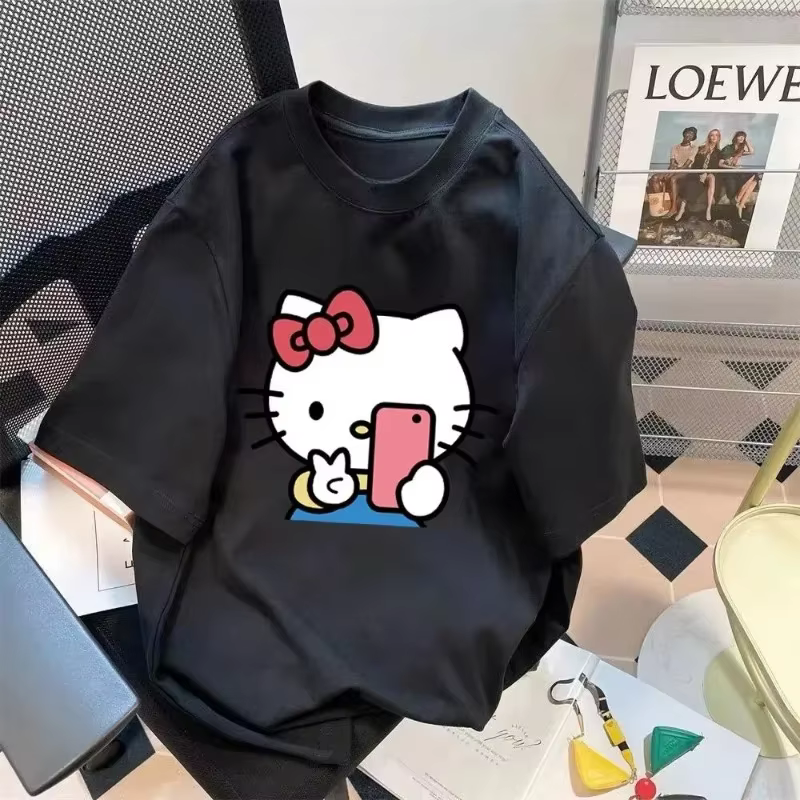 Disney mignon dessin animé Kitty chat coton à manches courtes T-shirt hommes et femmes été impressio