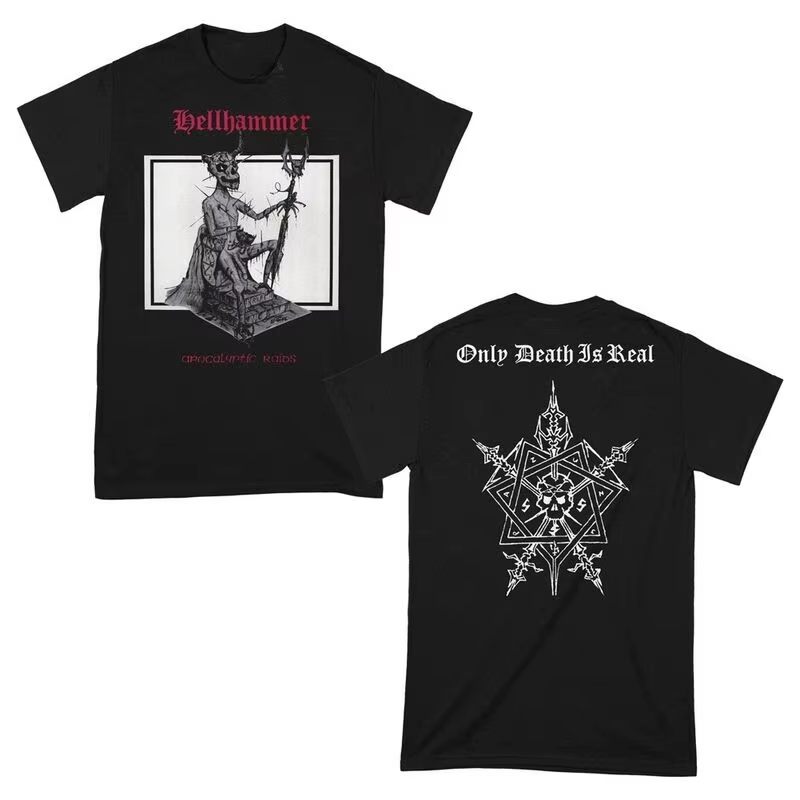 T-shirt en coton noir avec imprimé démon Hellhammer Apocalyptic Raids pour hommes, t-shirt unisexe e