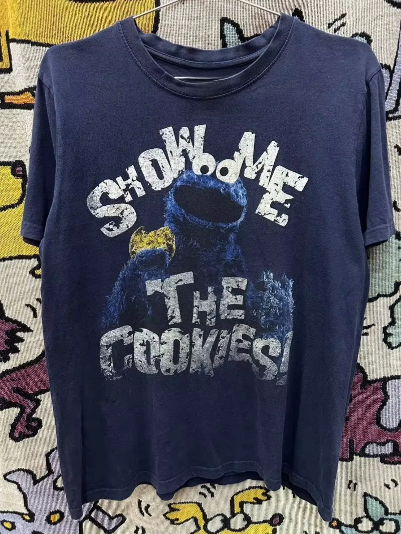 T-shirt pour hommes, Sesame Street, T-shirt Sesame Street Cookie Monster Om Nom Face S-4XL, Royal Co
