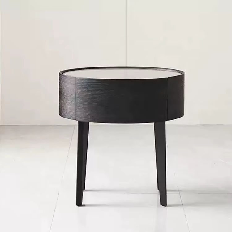 Table d'appoint de meubles de chambre à coucher, table de nuit en bois massif avec plateau en verre