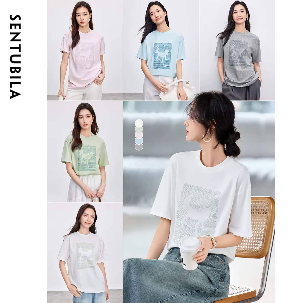 T-shirt femme SENTUBILA Line Art, collection Printemps 2026, coupe décontractée, col rond, manches c