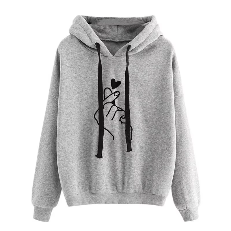 Automne sweat à capuche polaire couleur unie doigt coeur à capuche mode coréenne sweats à manches lo