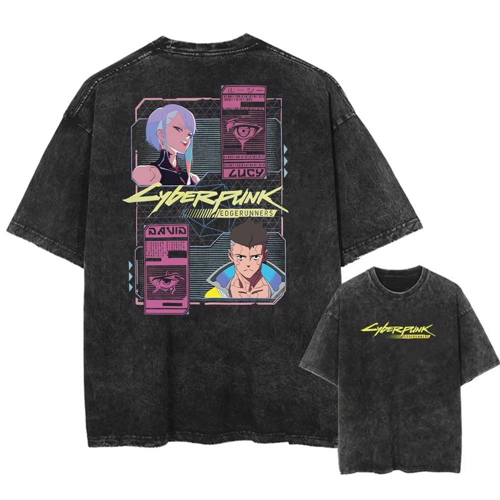 T-shirt d'été Cyberpunk Edgerunners David Martinez 2026, T-shirt en coton vintage délavé avec motif