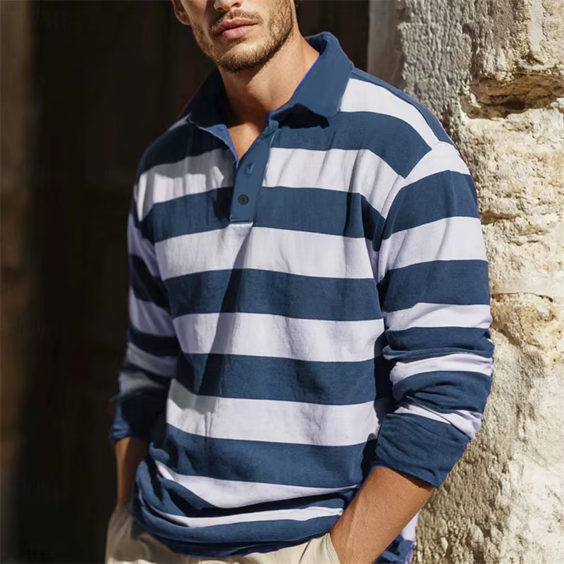 Polo de Golf à manches longues pour hommes, rayé, graphique, mode automne, imprimé en 3D, décontract