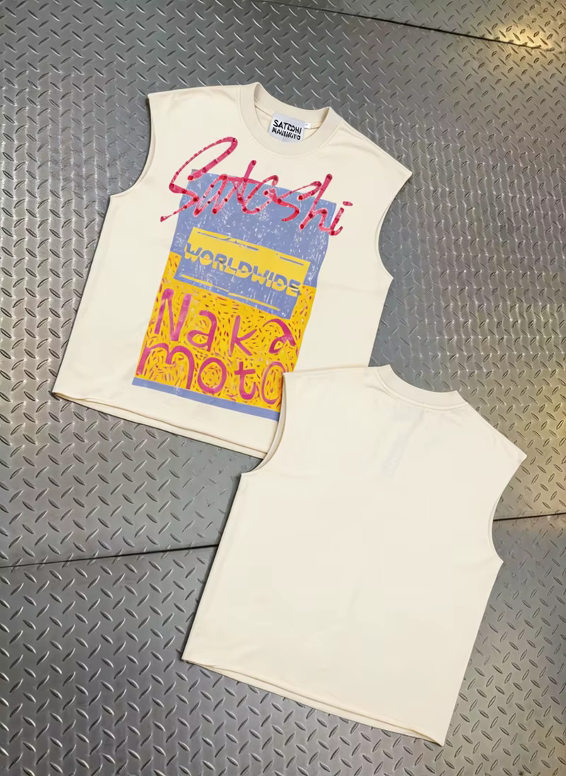 VINTAGE SATOSHI Vest Washed Popsicle Print T-shirt sans manches pour hommes et femmes, débardeurs en