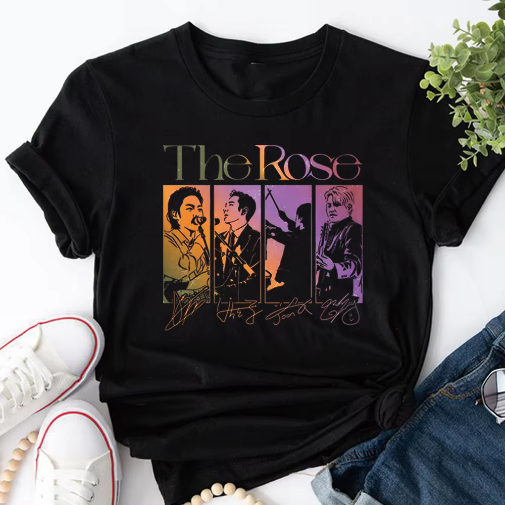 T-shirt rétro The Rose Member, T-shirt The Rose Rosetopia 2026 World Tour, T-shirt Kpop, T-shirt Blu