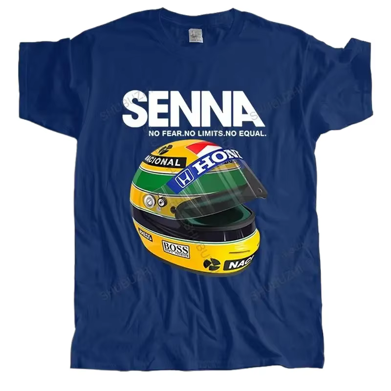 Homme été coton T-shirt Ayrton Senna casque T-shirt hauts vêtements 1 voiture de course homme col ro