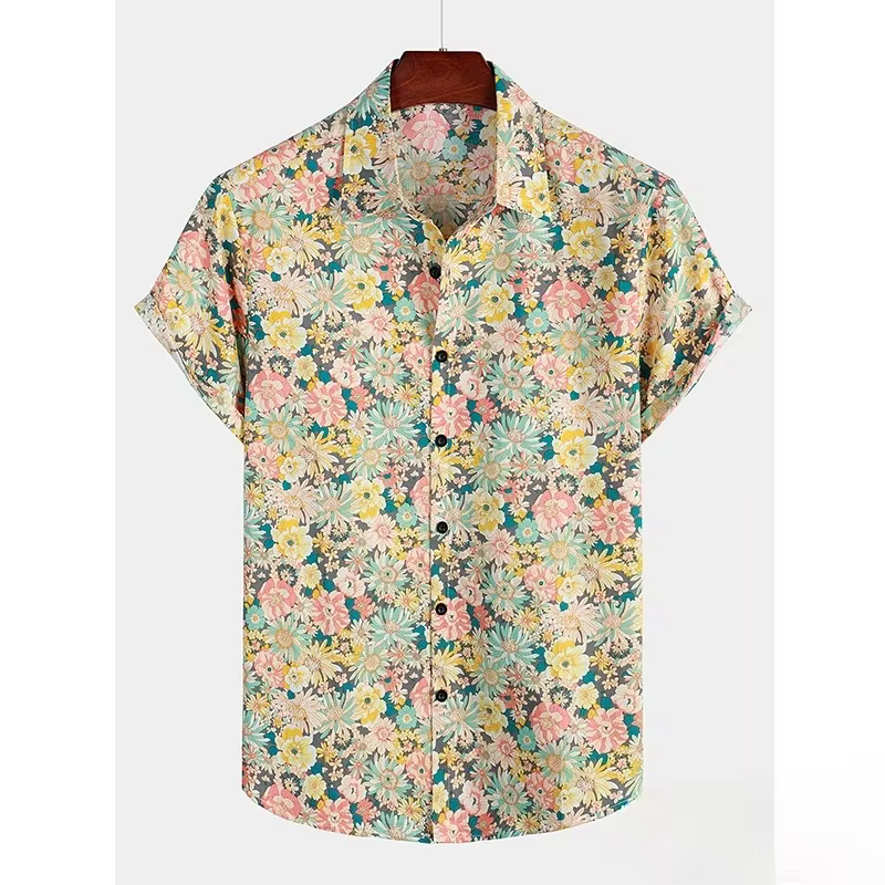 2025 Chemise hawaïenne pour hommes T-shirt floral d'été plage imprimé de fleurs chemise à manches co