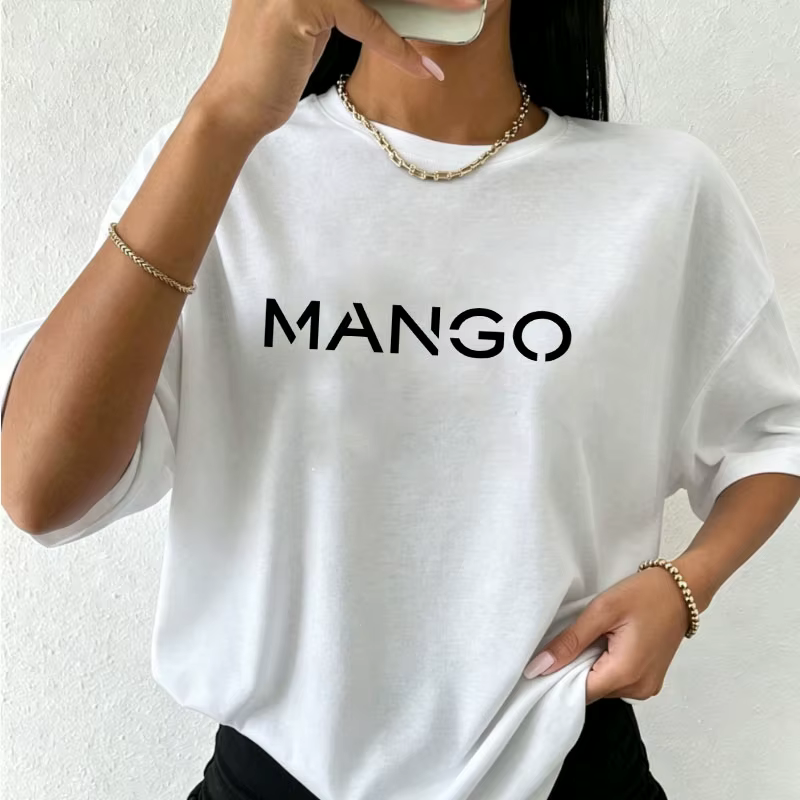 T-shirt décontracté pour femme avec imprimé lettres MANGO, manches courtes, qualité supérieure, vête