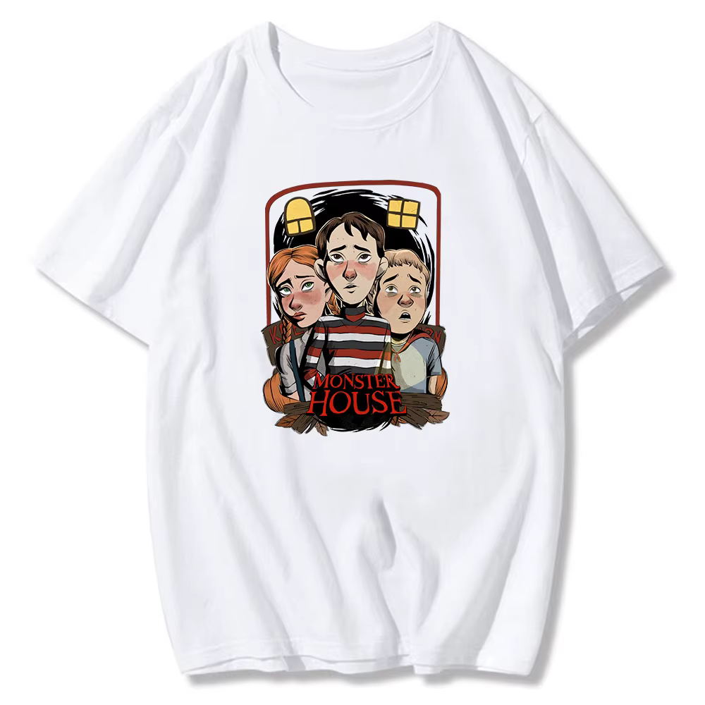 T-shirt imprimé dessin animé Monster House, mode Harajuku, t-shirt Kawaii, t-shirt rétro en coton d'