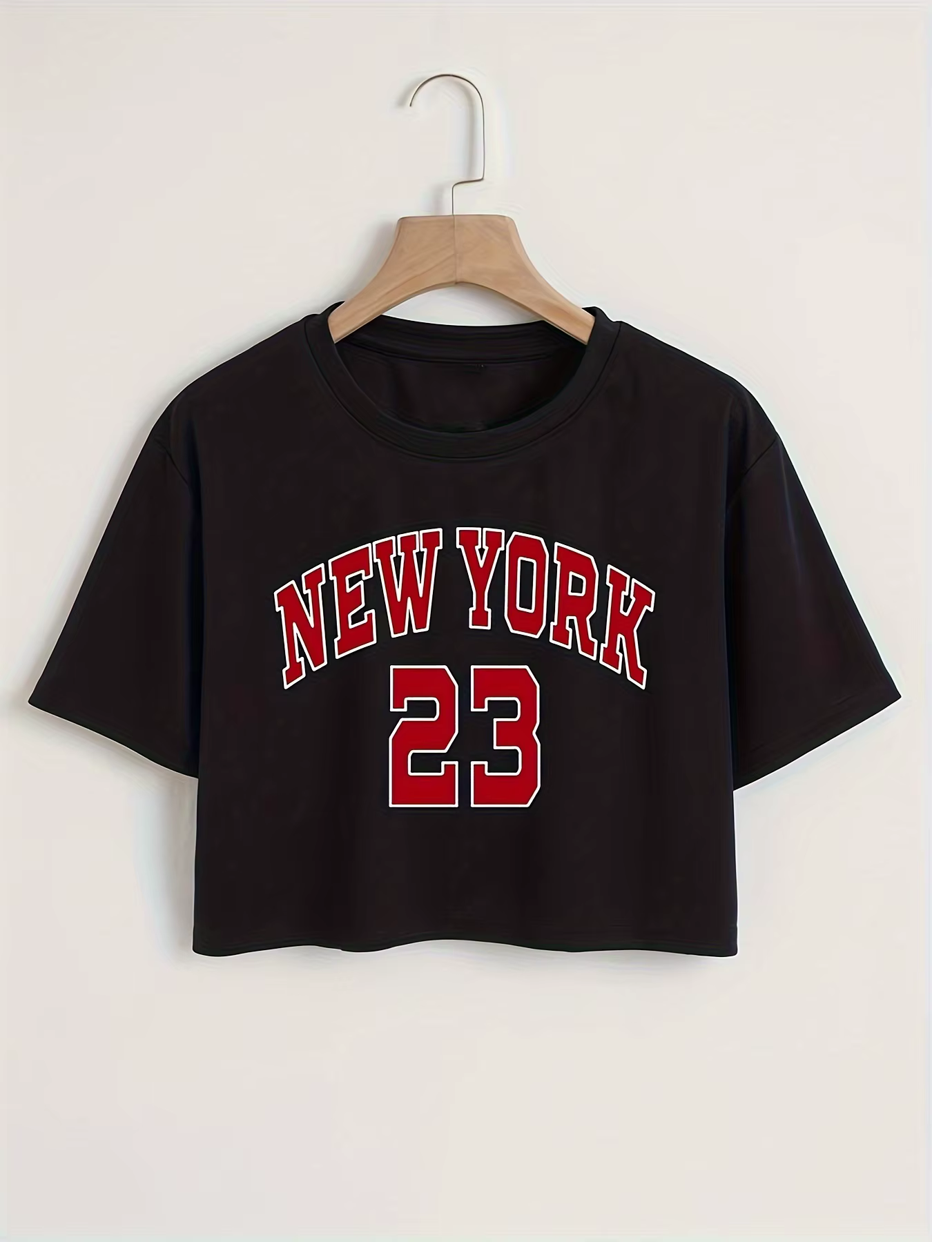T-shirt court à imprimé lettres New York, col rond, manches courtes, vêtements décontractés pour fem