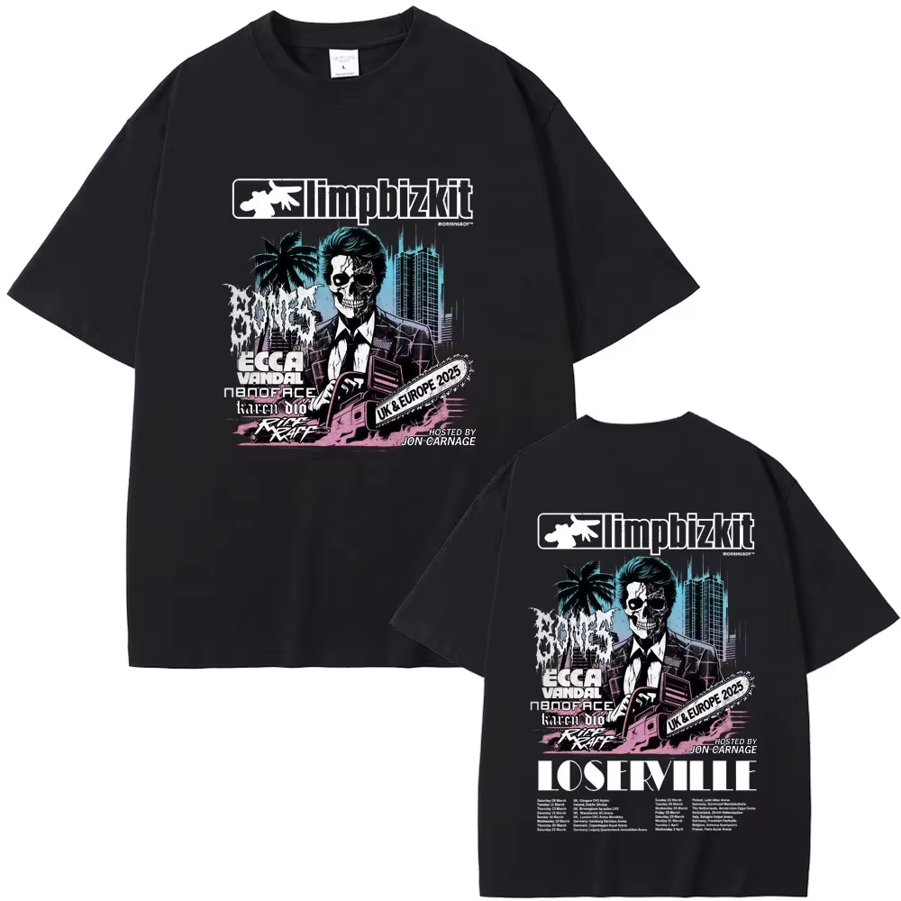 Vintage Limp Bizkit UK et Europe Tour 2025 t-shirts hommes femmes Rock métal surdimensionné Streetwe