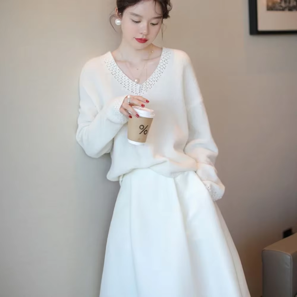 Haut tricoté pour femmes, col en v, pulls en maille pour dames, vêtements Beige, hauts hauts froids,