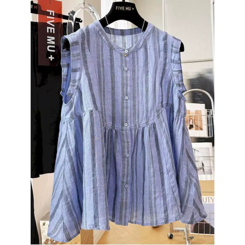 Débardeurs fins rayés amples décontractés style coréen T-shirts sans manches anti-âge Vêtements femm