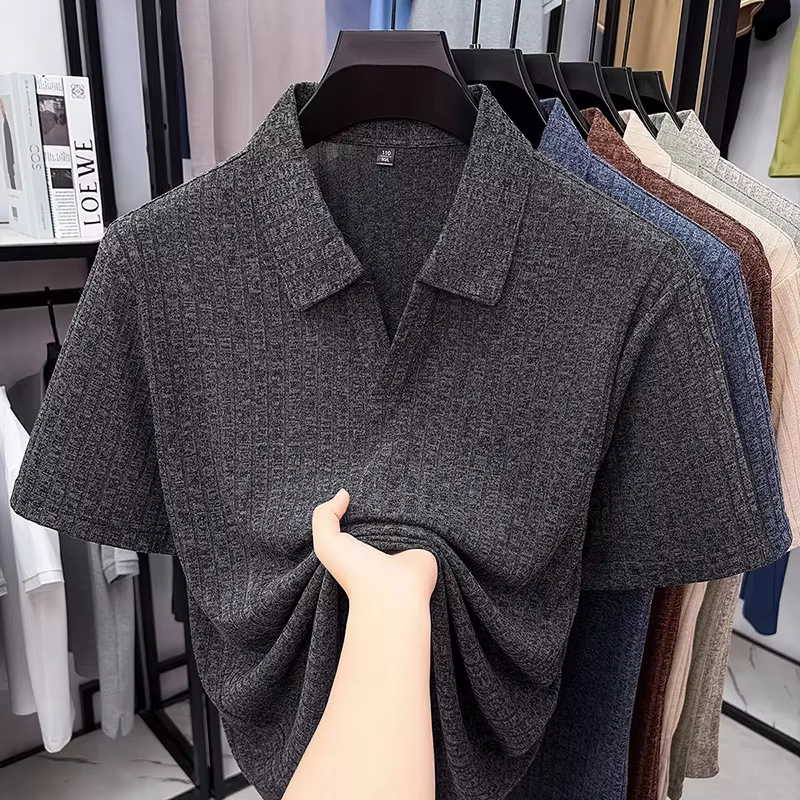 Polo côtelé décontracté toutes saisons pour homme, col à revers, tissu extensible doux, idéal pour l