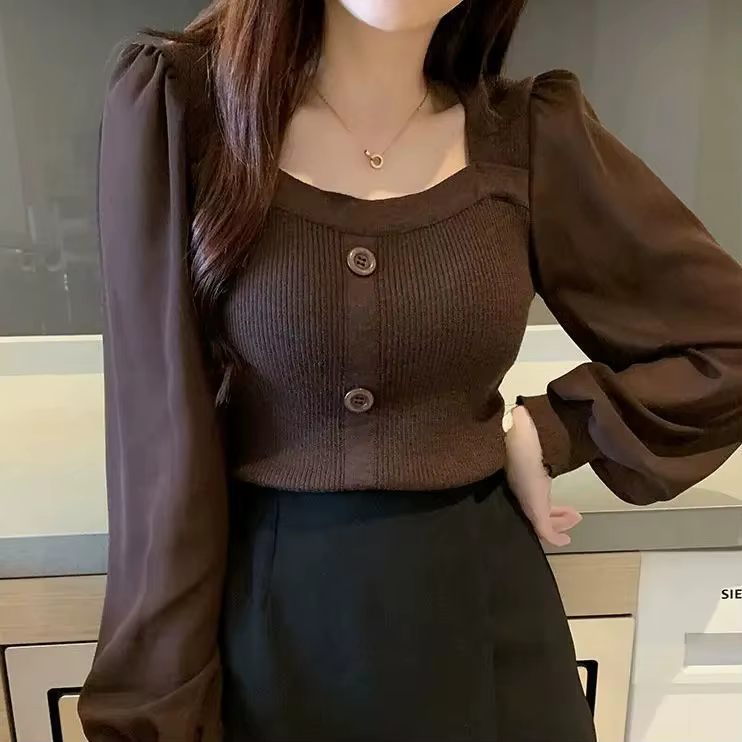 Chemise de Base à manches longues pour femmes, pull tricoté à col carré, coupe cintrée, offre spécia