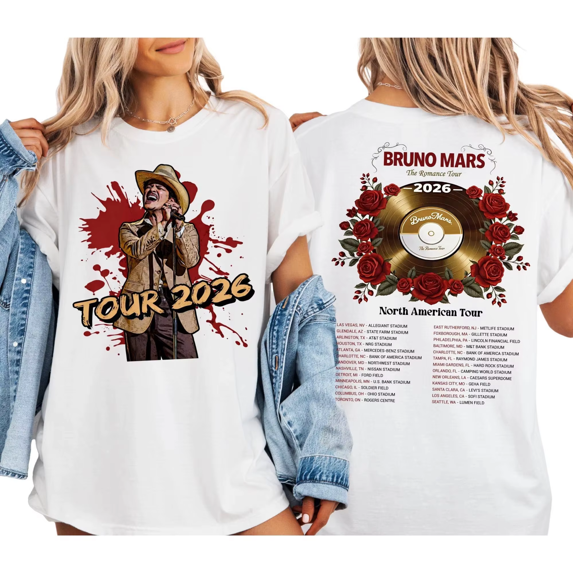 Programme de tournée romantique 2026 - Cadeau double T-shirt, idéal pour l'été, pour hommes et femme