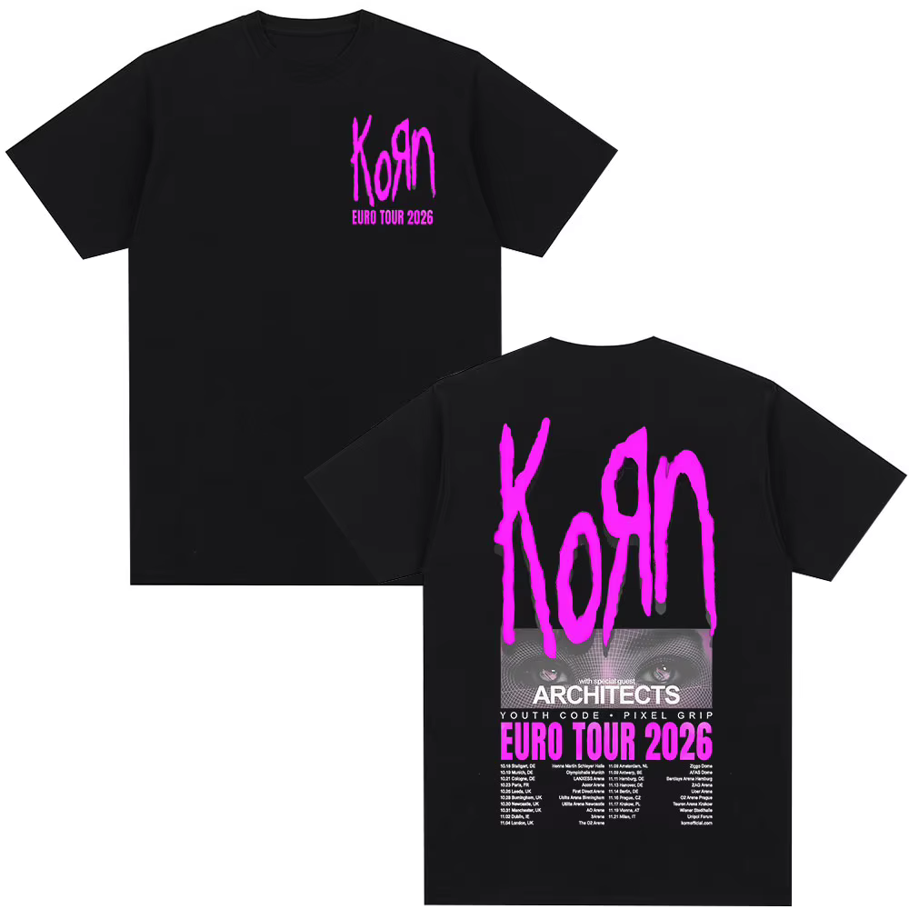 T-shirt Korn Tour 2026 Merch, cadeaux pour fans, t-shirts de groupe de rock gothique métal, vêtement