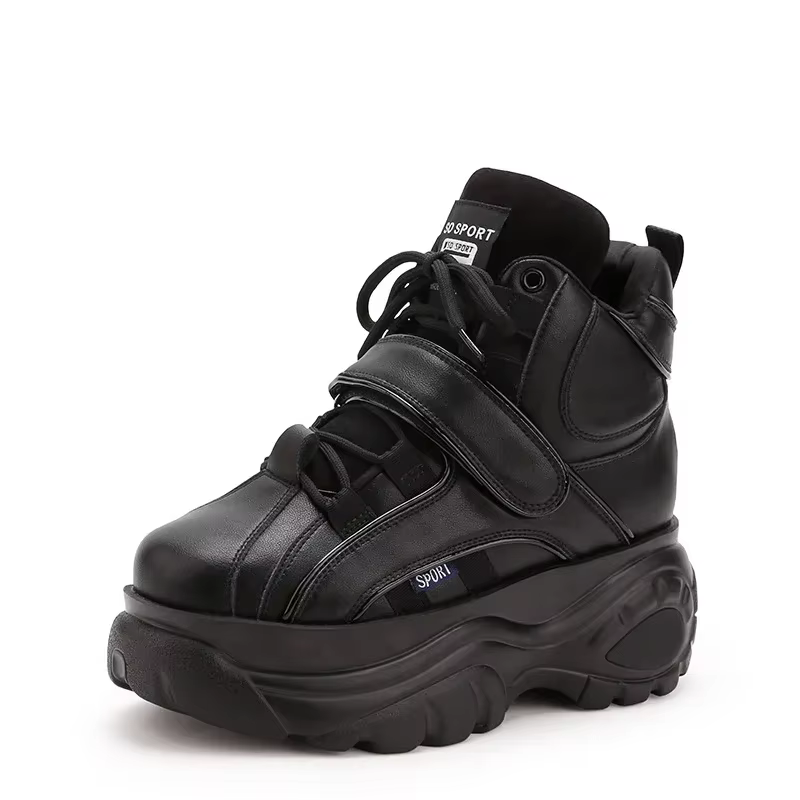 Baskets hautes en cuir véritable pour femmes, talon compensé épais, bottes de rinçage à plateforme,