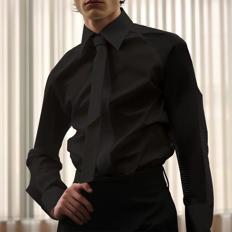 Chemise de Style Français pour Homme, Haut à Manches sulf, en Maille, Patchwork, pour Banquet, Gentl