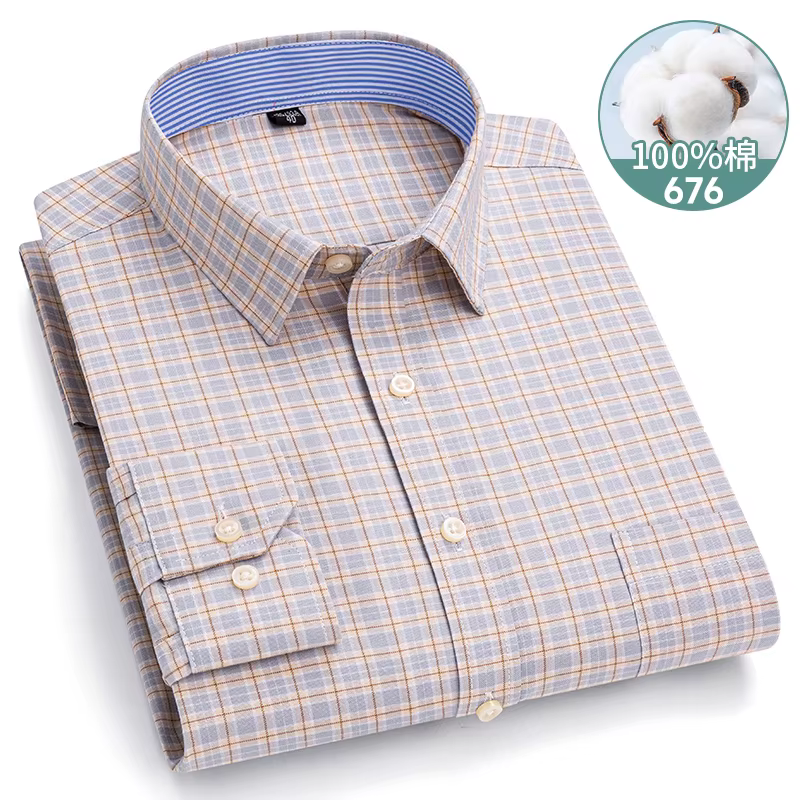 Chemises Oxford à manches longues pour hommes, 100% coton, décontractées, à carreaux, douces, coupe 