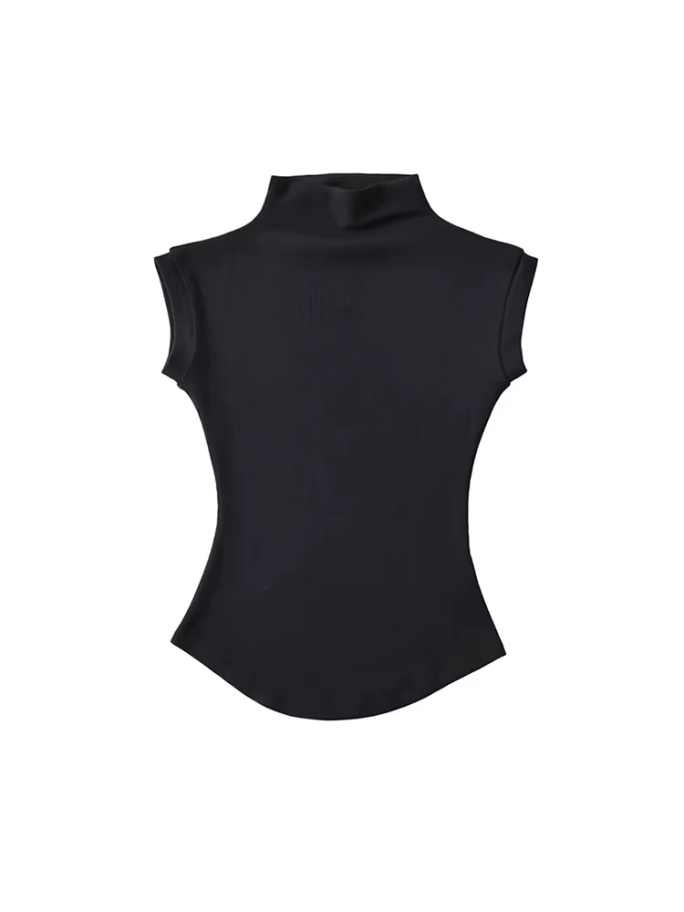 Économie à col roulé sexy pour femmes, pulls monochromes, t-shirts décontractés, streetwear féminin,