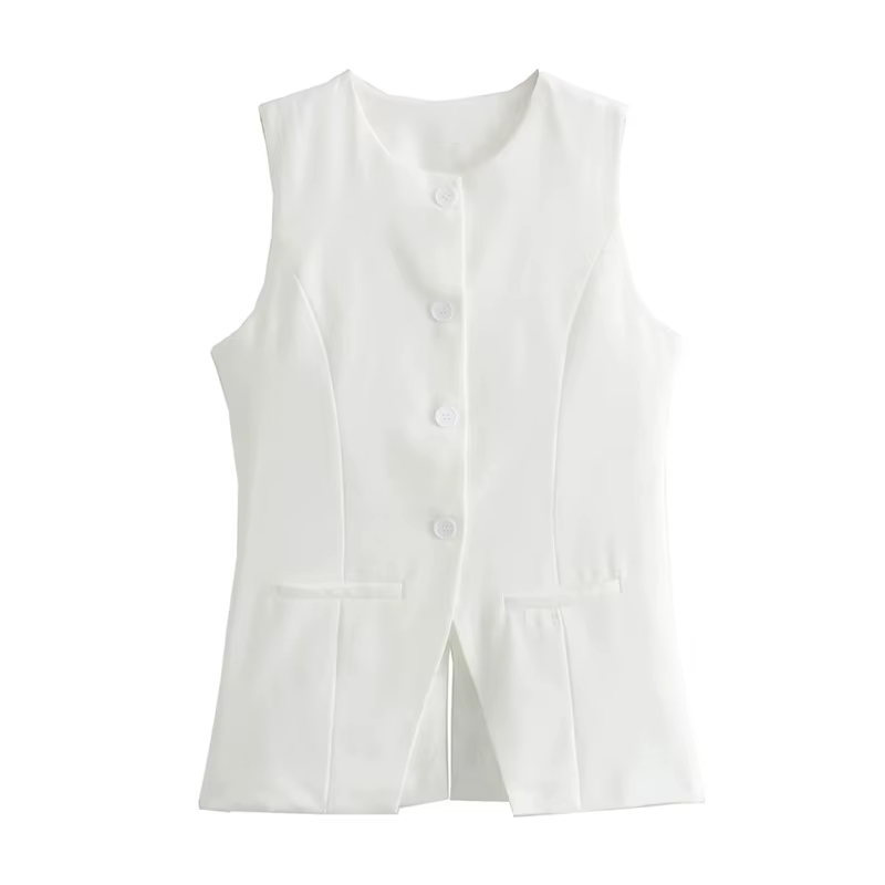 MUJER 2025 blanc gilet sans manches femmes bouton gilets d'été pour femmes veste rose gilet haut fem