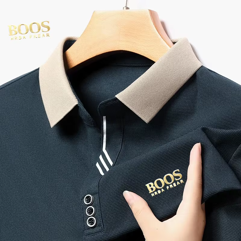 Logo Standard doré Chemise décontractée à manches longues Polo de couleur unie à la mode Respirant C