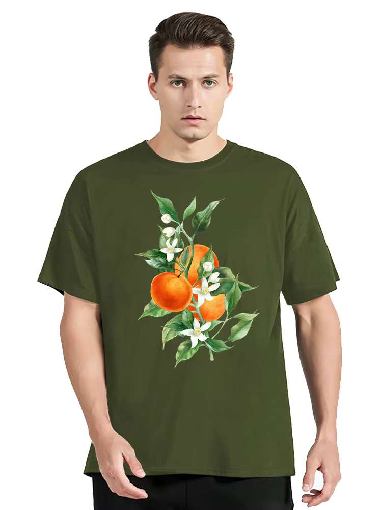 T-shirt à col rond unisexe, streetwear à la mode, harajuku, orange, fruit, coton, fitness, été, nouv