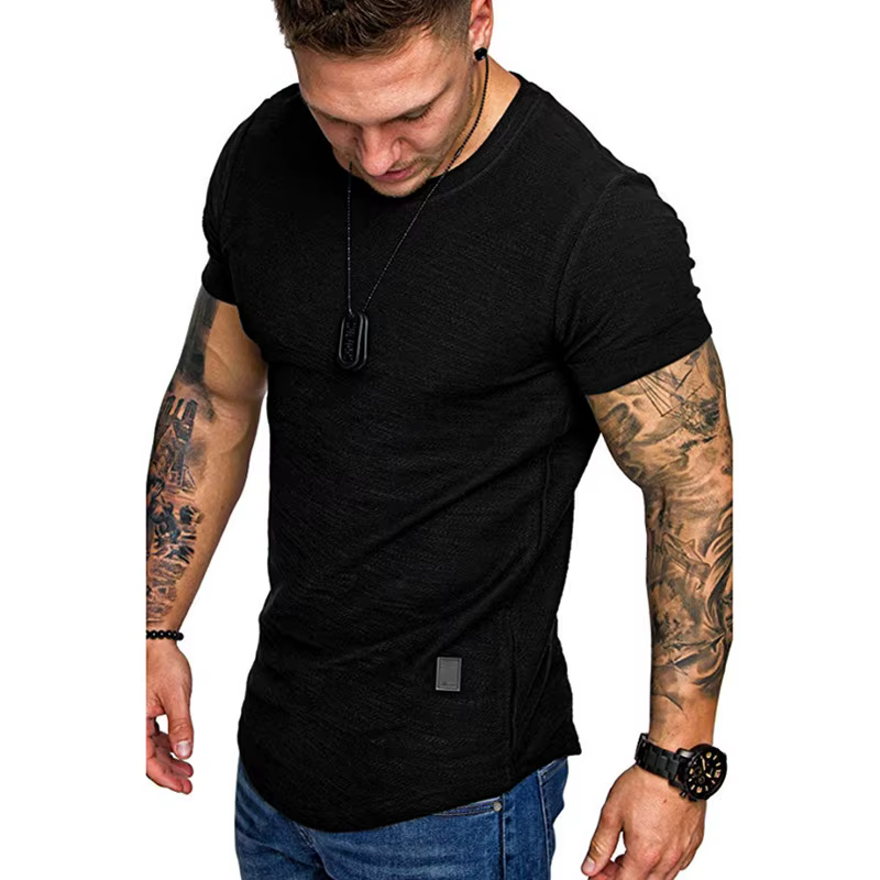 T-shirt de sport pour hommes, coupe cintrée, col rond, manches courtes, Fitness musculaire, décontra