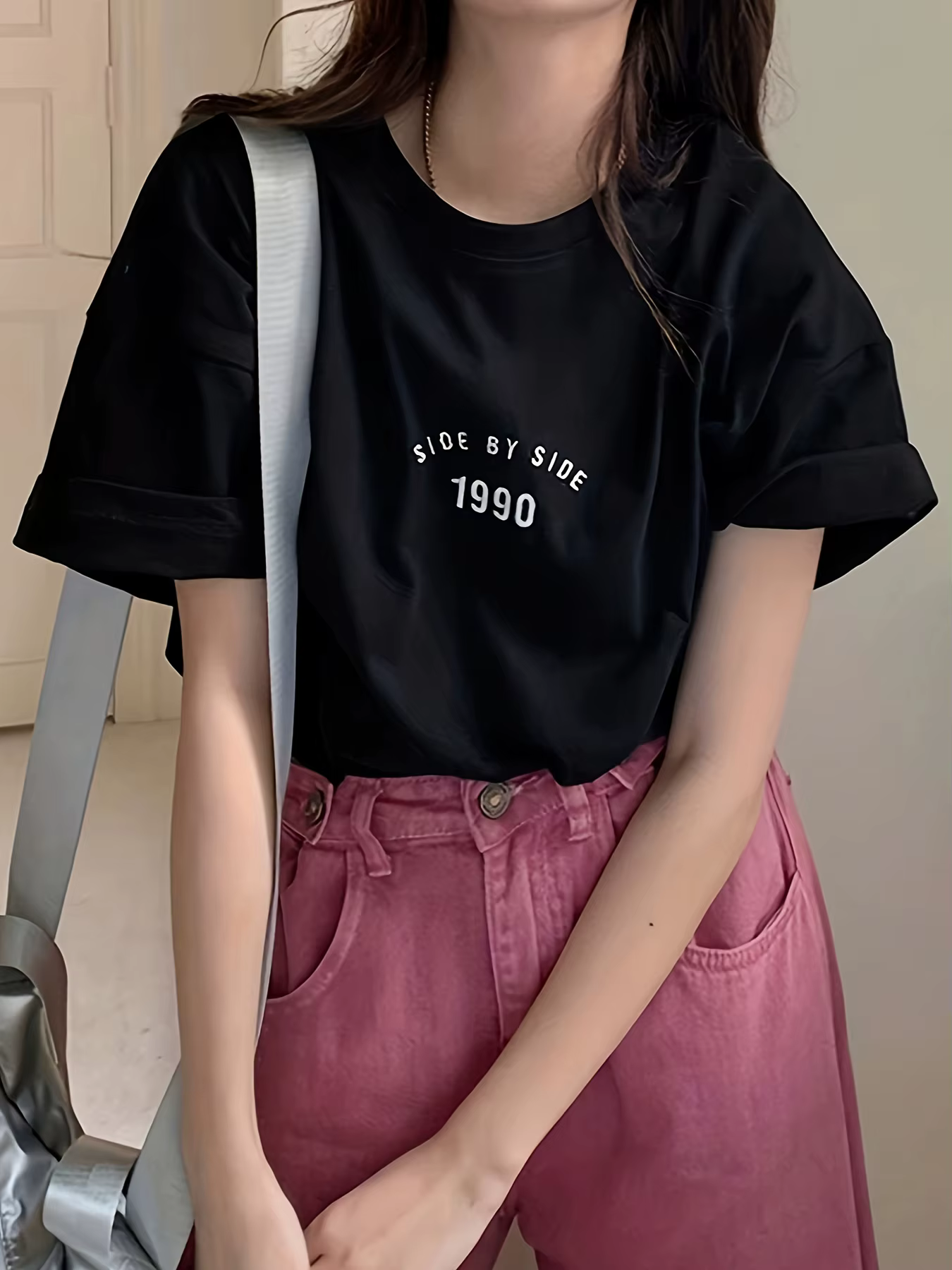 T-shirt pour femme imprimé lettres style coréen 1990, décontracté d'été, ample, streetwear, hauts po