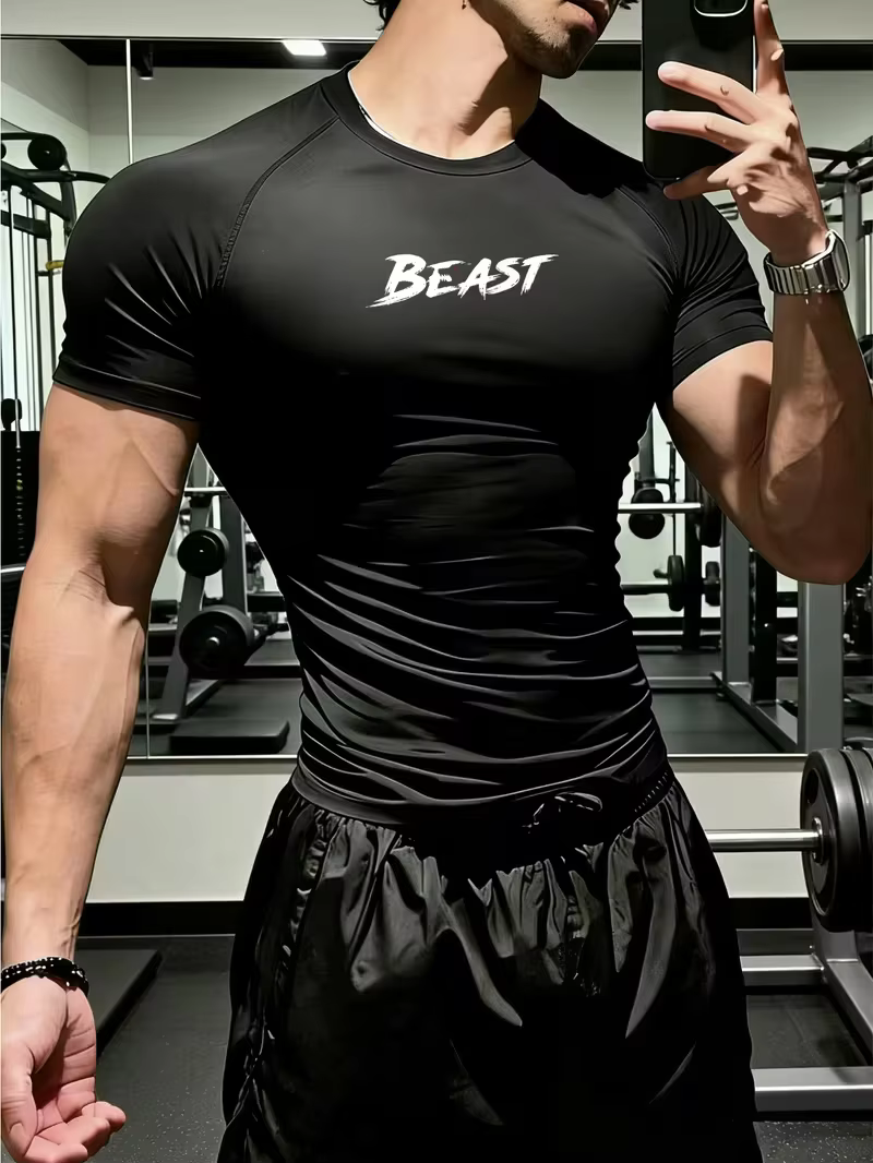 Nouveau T-shirt de sport ajusté pour homme, respirant, anti-transpiration et à séchage rapide, adapt