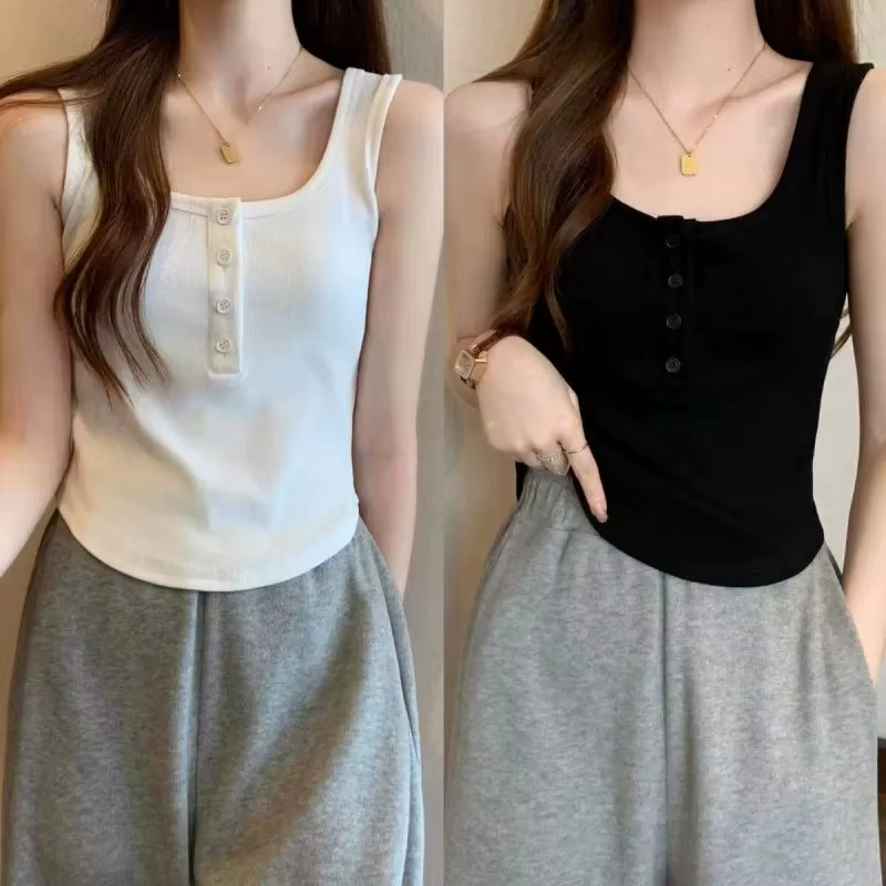 Camisole Slim sans manches à bretelles Spaghetti pour femmes, couleur unie, avec coussinet de poitri