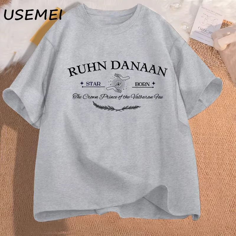 Ruhn Danaan-T-Shirt à Manches Courtes en Coton pour Amoureux des Livres, Vêtement Croissant de Ville