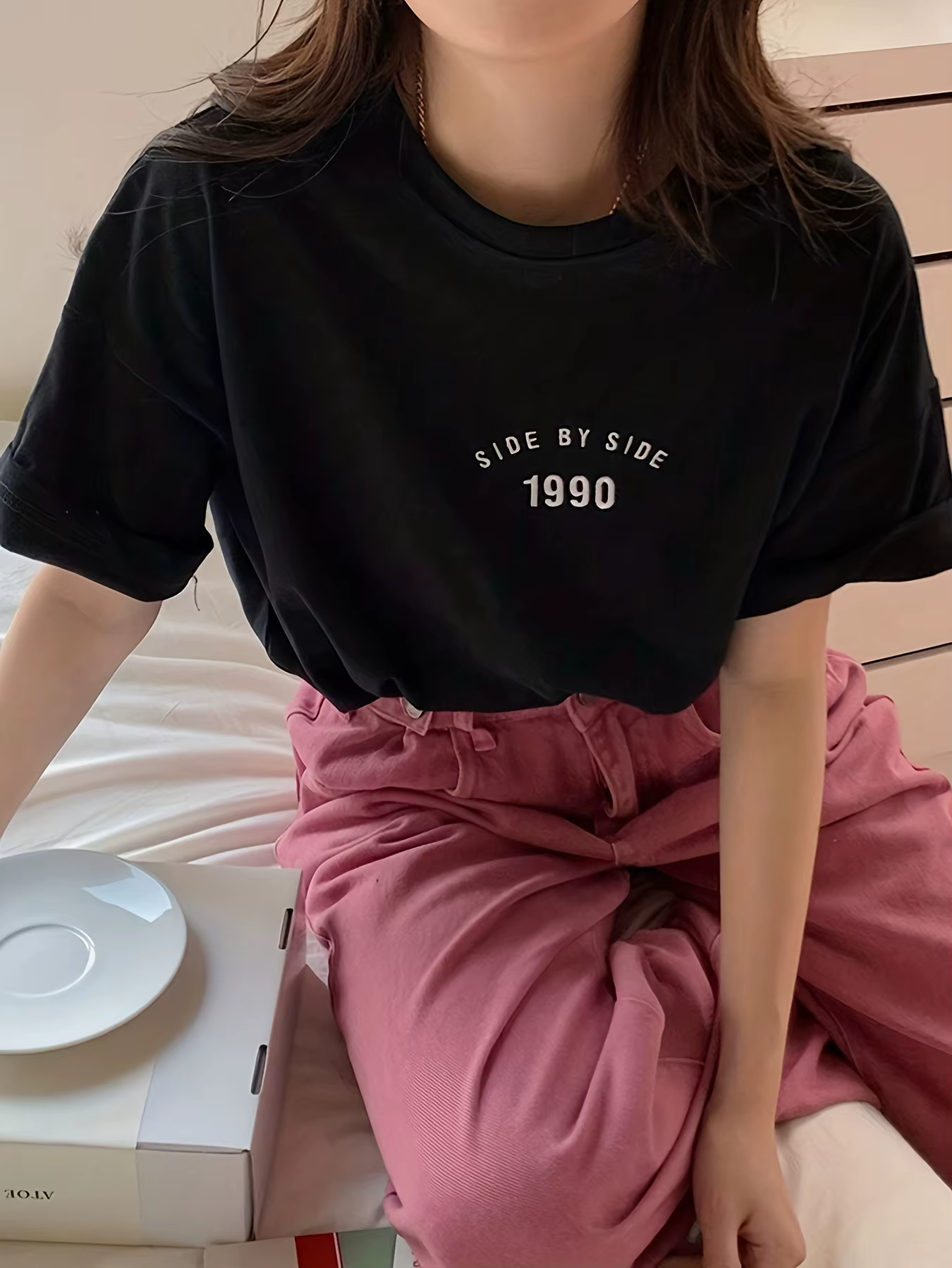 T-shirt pour femme imprimé lettres style coréen 1990, décontracté d'été, ample, streetwear, hauts po