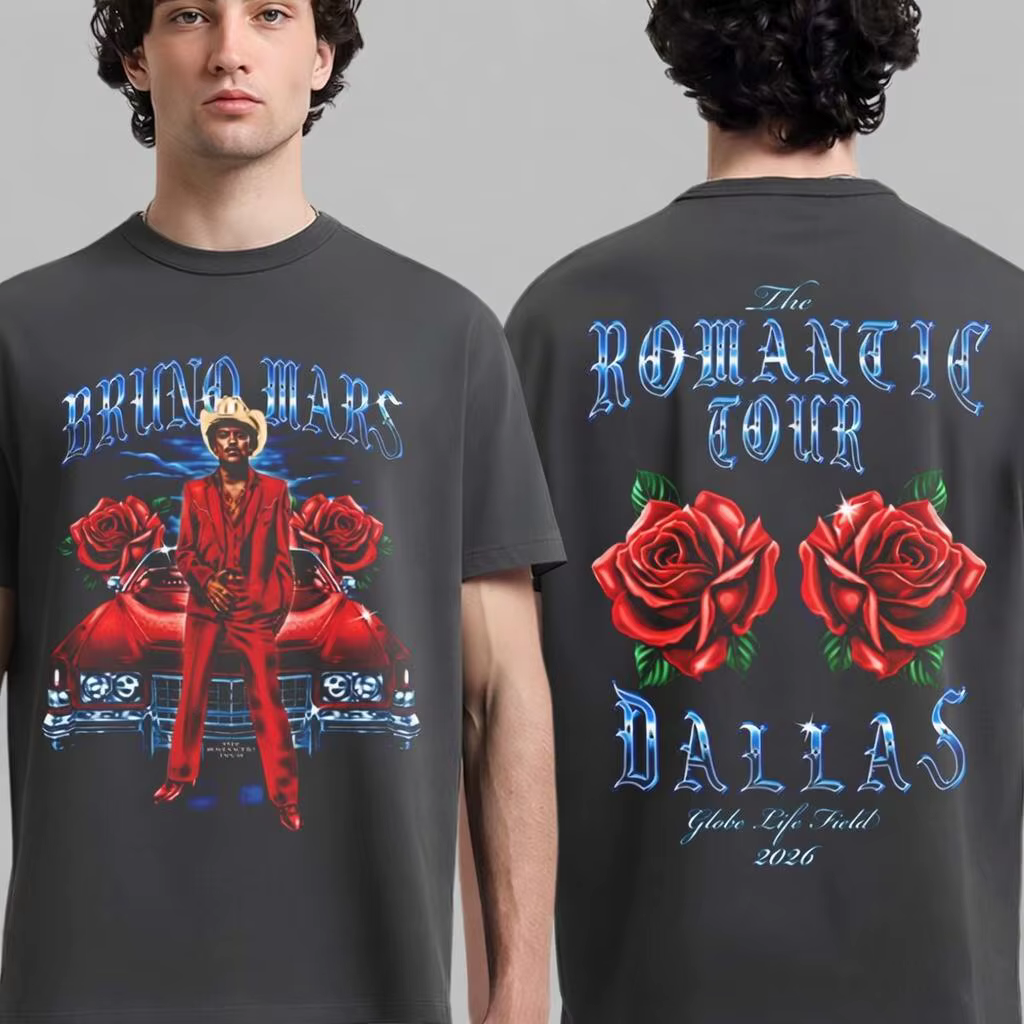 Bruno Mars The Romantic 2026 Tour T-shirt pour hommes et femmes, vêtements d'été en coton Y2K, Hip-h