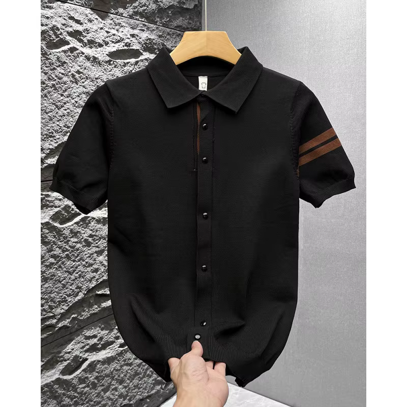 T-shirt d'été décontracté et polyvalent à col polo en maille, manches courtes, style mature, léger, 