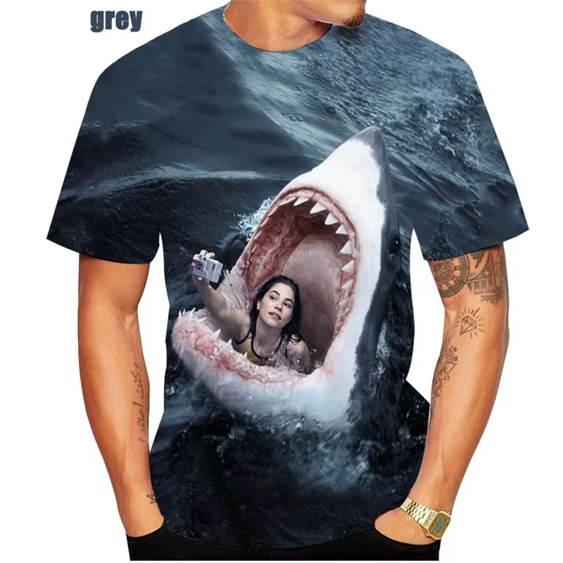 T-shirt à manches courtes et col rond pour homme, estival et décontracté, avec imprimé animal de l'o