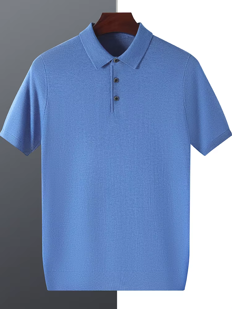 2025 mûrier soie laine pull col Polo pulls hommes ample surdimensionné S-3XL tricoté bas chemise été