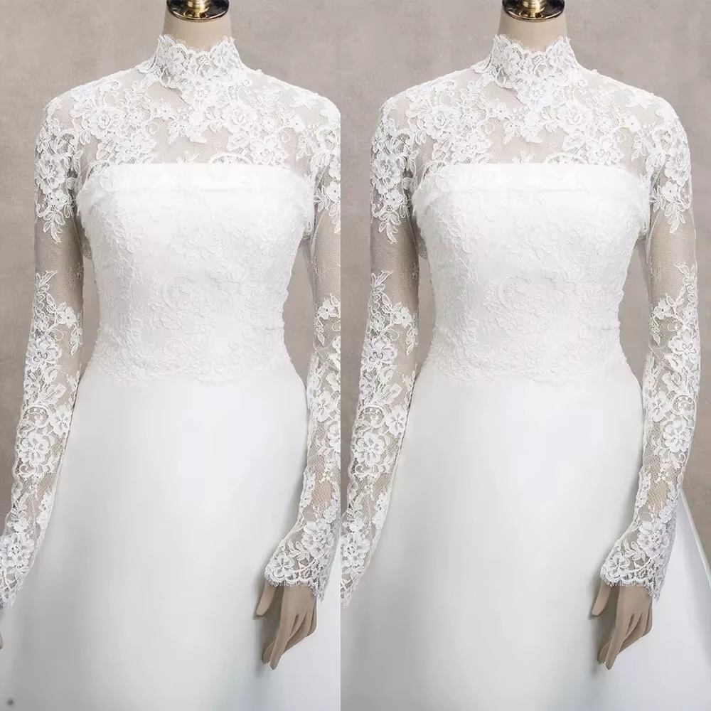 Veste de Mariage en Dentelle à Col Haut et Manches sulfpour Mariée, Haut Personnalisé pour Patients