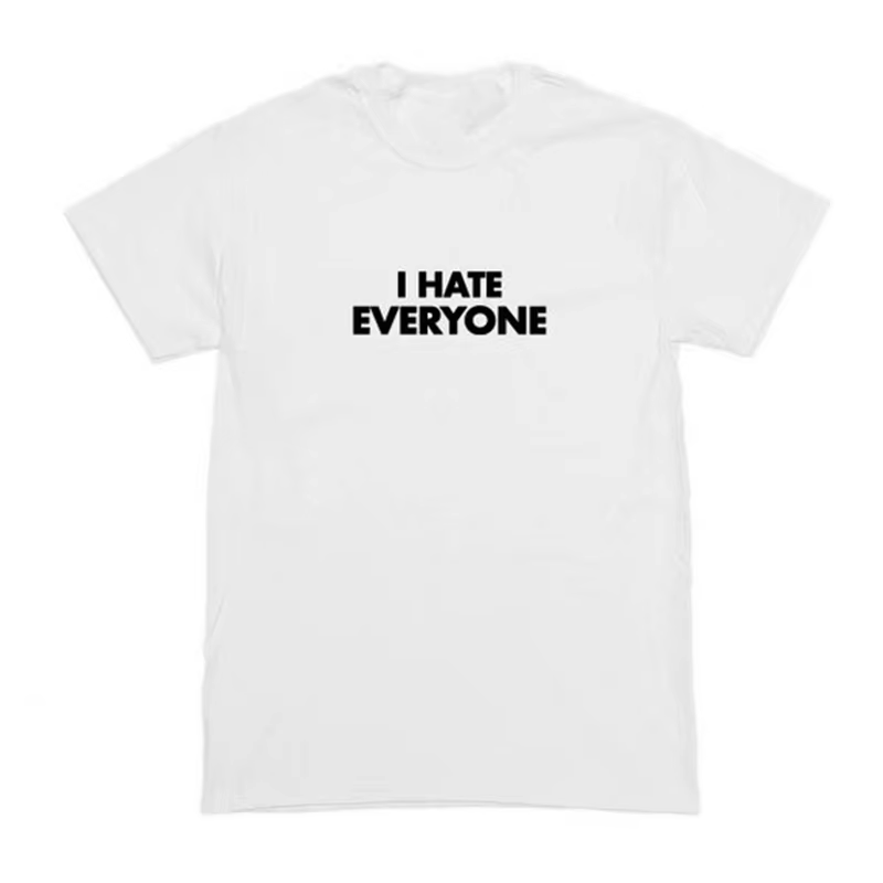 Je déteste tout le monde lettres rétro Harajuku Vintage surdimensionné t-shirt rue été à manches cou