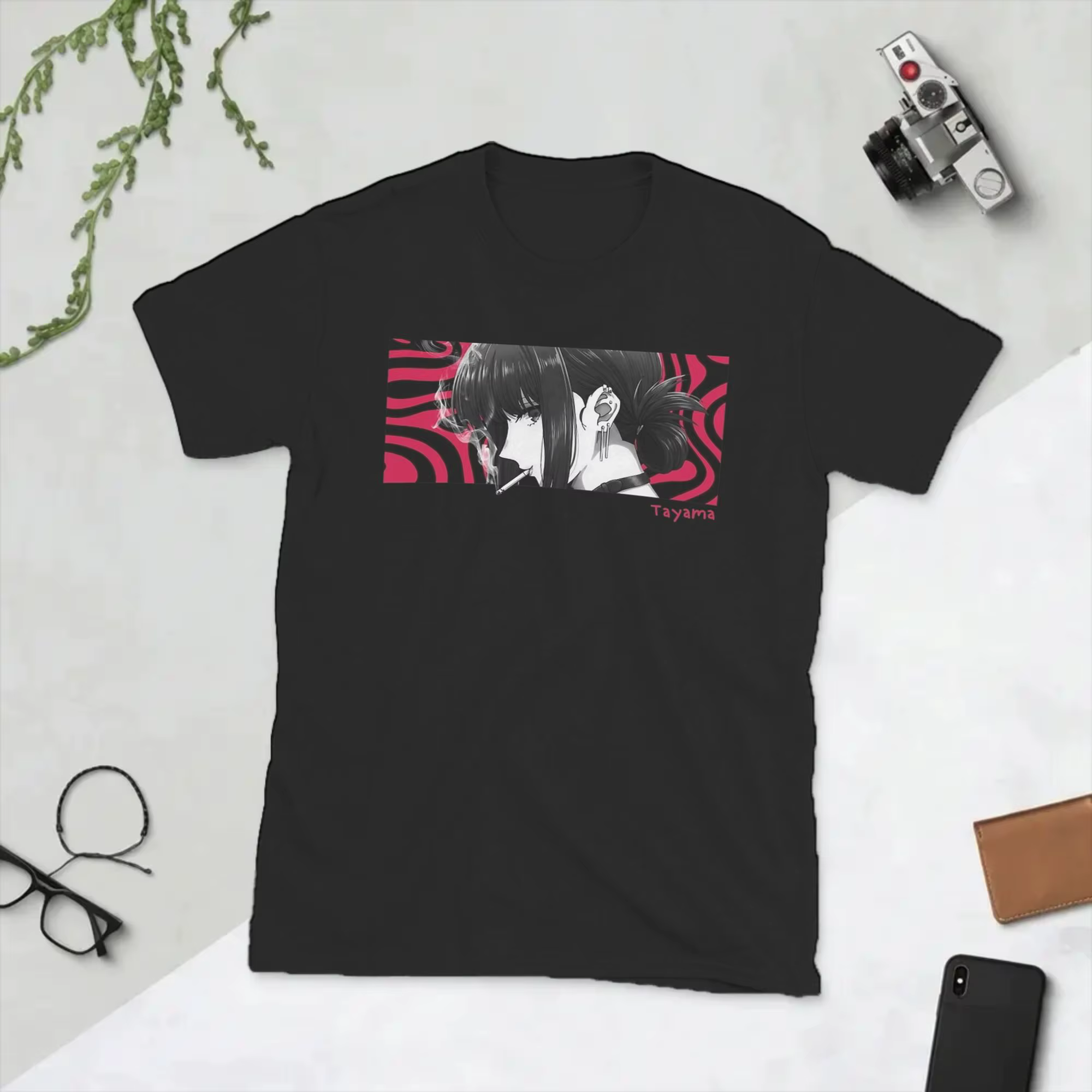 T-shirt Tayama Smoking Behind the Supermarket with You pour hommes, hauts en coton à manches courtes