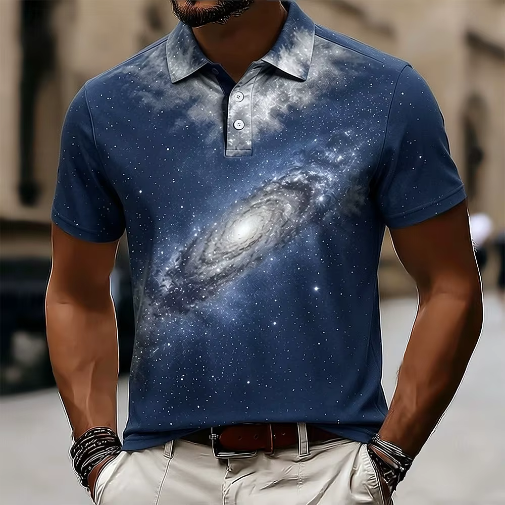Polo imprimé Galaxy Nebula pour hommes, hauts décontractés pour le printemps et l'été, streetwear qu
