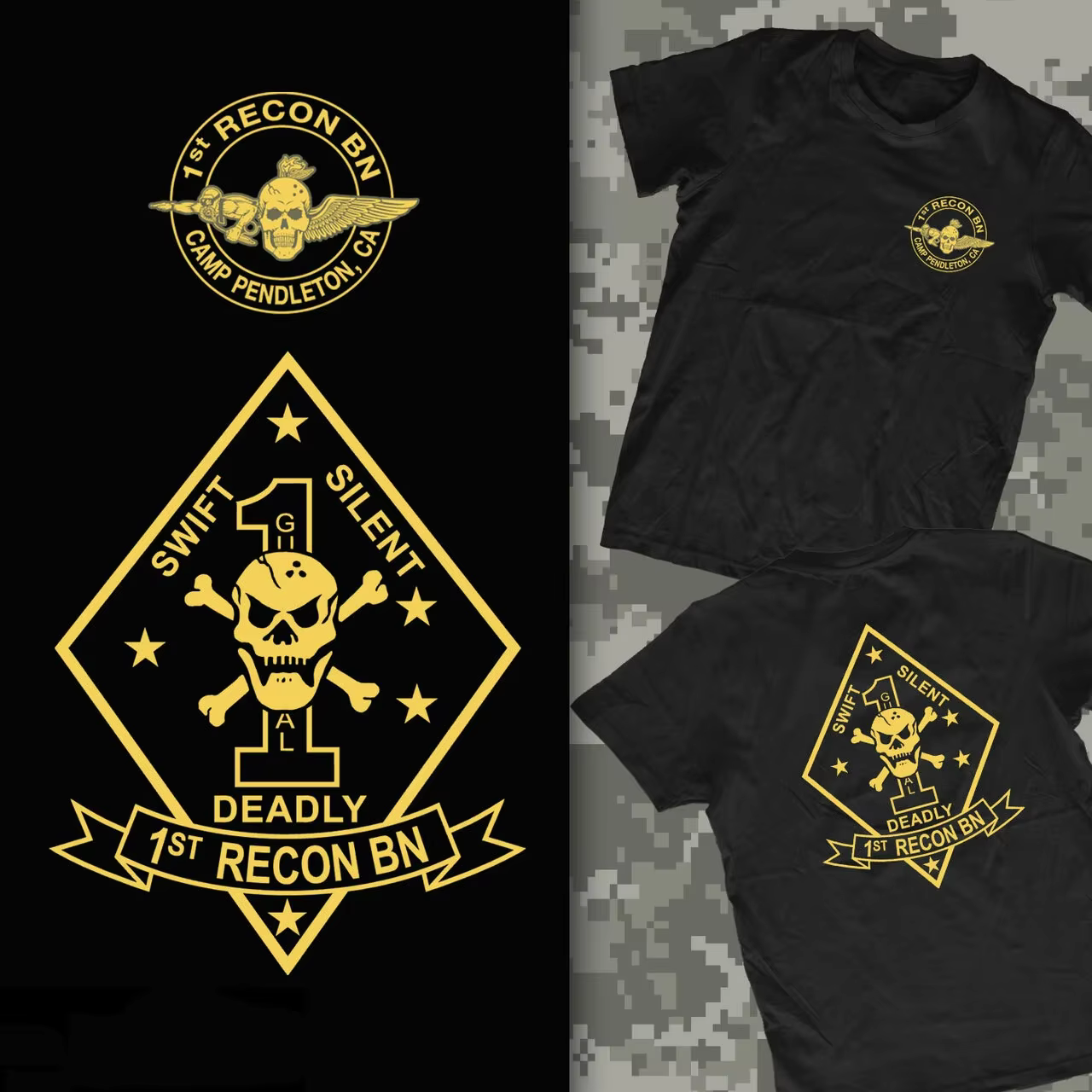 Camp Pendleton, CA. US Marine Corps 1er bataillon de reconnaissance T-Shirt 100% coton col rond manc
