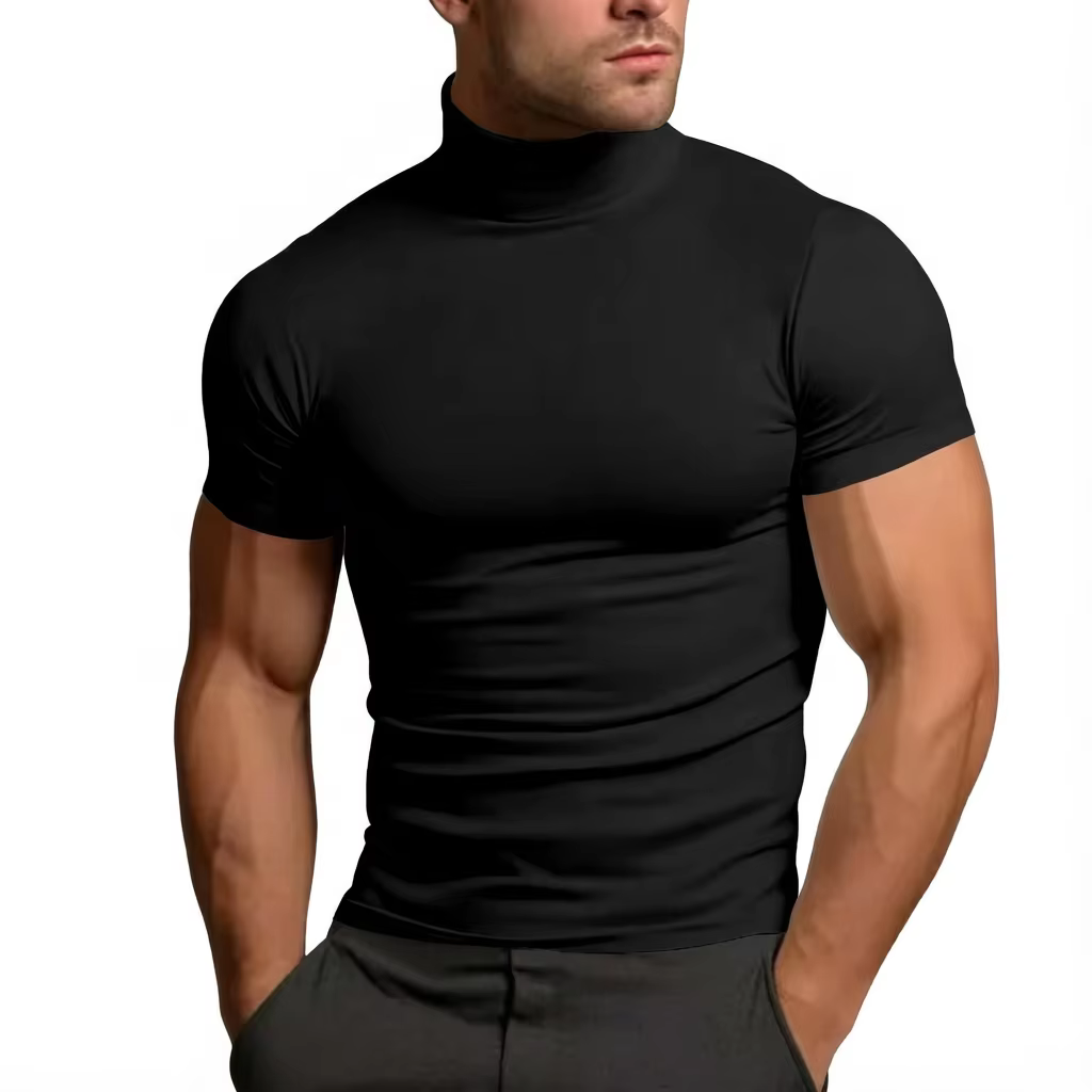 T-shirts de sport pour hommes, t-shirt de loisirs, t-shirt de gym à col montant, t-shirt d'entraînem