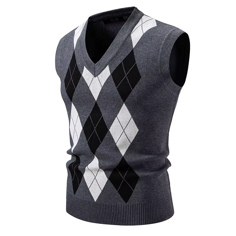 Gilets en tricot sans manches pour hommes, pulls tricotés géométriques à la mode, col en v, pull int