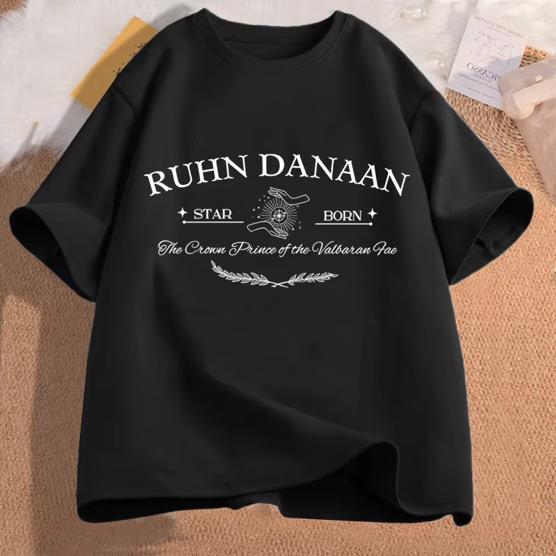 Ruhn Danaan-T-Shirt à Manches Courtes en Coton pour Amoureux des Livres, Vêtement Croissant de Ville