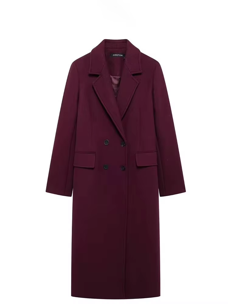 HH femmes mode bordeaux manteau Double boutonnage à manches longues revers mélanges veste automne hi